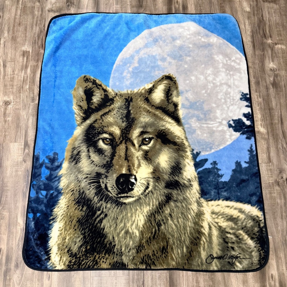 James A Meger Wolf Moon Fleece Blanket Blue Grey Nature Throw 4x5 Plush Blanket